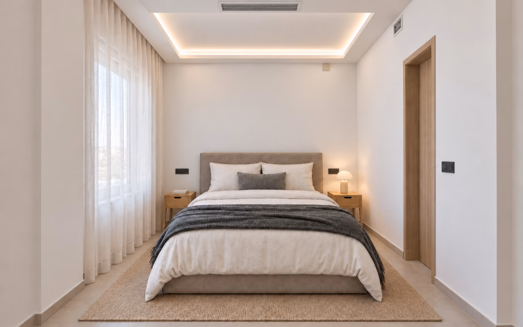 Dormitorio con armarios e iluminación perimetral en una reforma de Arkhe en Sarrià, Barcelona
